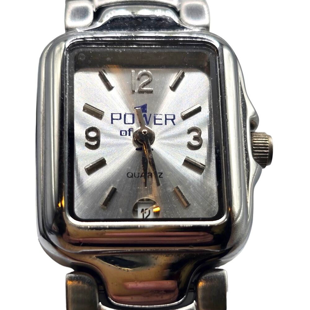 Power 1 Quartz Women Watch Square Shaped Silver Tone Stainless Steel Japan Move